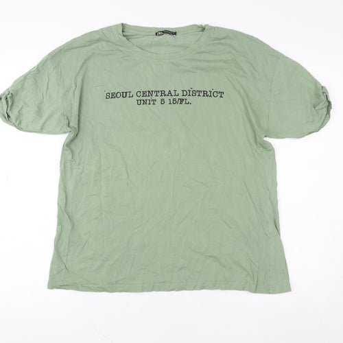 Zara Women's Green Basic Cotton T-Shirt Size S Crew Neck Short Sleeve