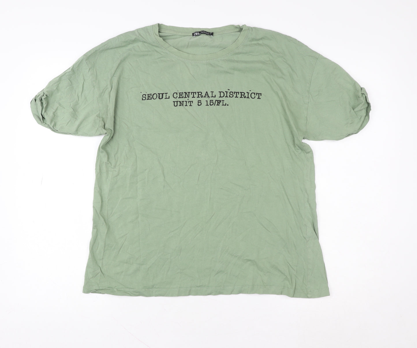 Zara Women's Green Basic Cotton T-Shirt Size S Crew Neck Short Sleeve