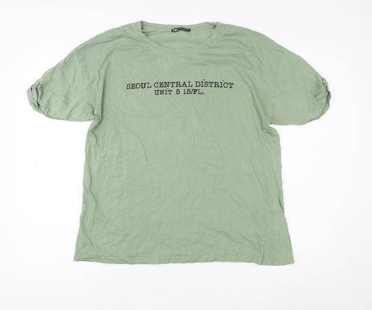 Zara Women's Green Basic Cotton T-Shirt Size S Crew Neck Short Sleeve
