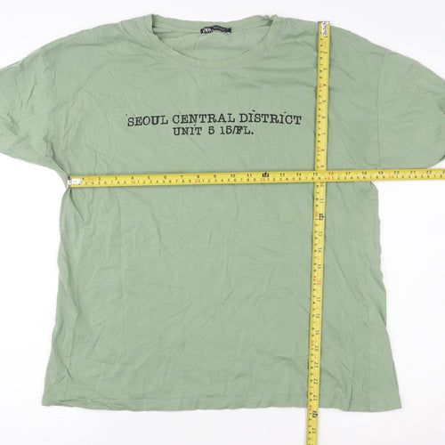 Zara Women's Green Basic Cotton T-Shirt Size S Crew Neck Short Sleeve