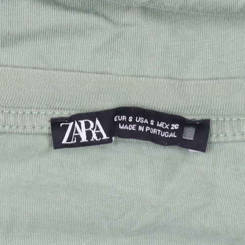 Zara Women's Green Basic Cotton T-Shirt Size S Crew Neck Short Sleeve