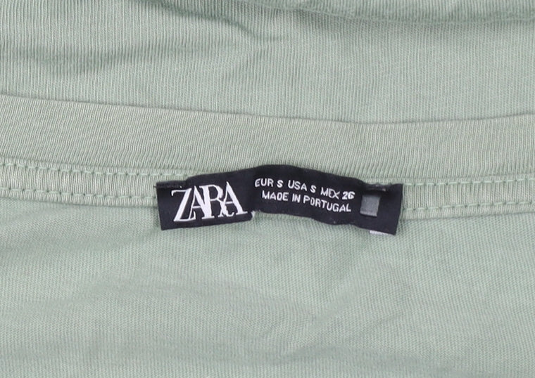 Zara Women's Green Basic Cotton T-Shirt Size S Crew Neck Short Sleeve
