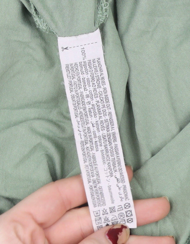 Zara Women's Green Basic Cotton T-Shirt Size S Crew Neck Short Sleeve