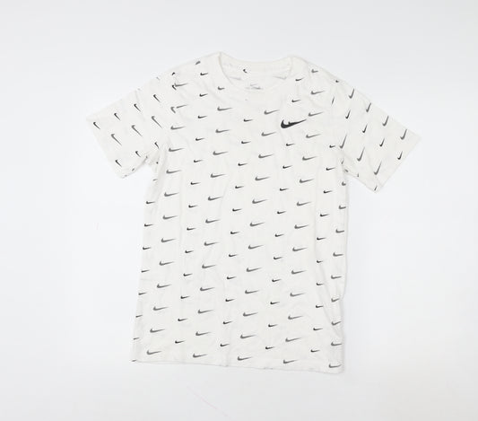 Nike Boys White Graphic Logo T-Shirt 13-14 Years Short Sleeve Cotton Tee