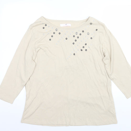 Julipa Women’s Beige Embellished 3/4 Sleeve Cotton T-Shirt Size 18