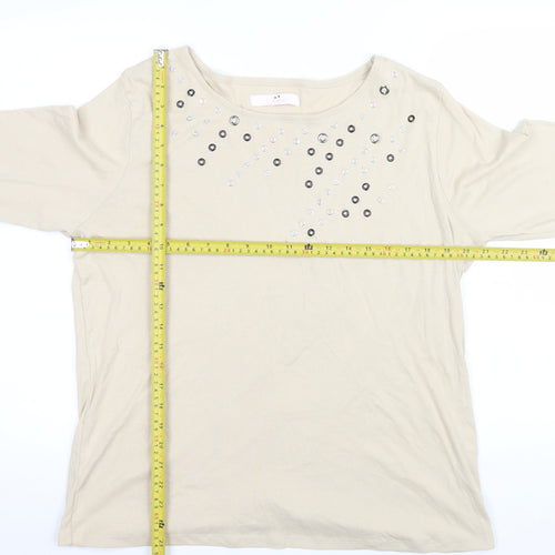 Julipa Women’s Beige Embellished 3/4 Sleeve Cotton T-Shirt Size 18
