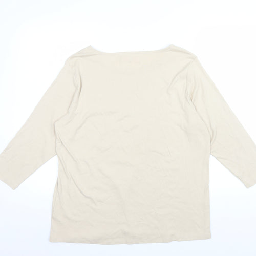 Julipa Women’s Beige Embellished 3/4 Sleeve Cotton T-Shirt Size 18