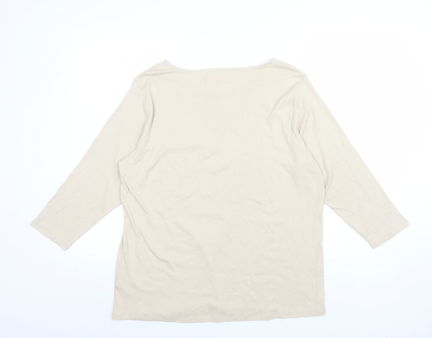 Julipa Women’s Beige Embellished 3/4 Sleeve Cotton T-Shirt Size 18