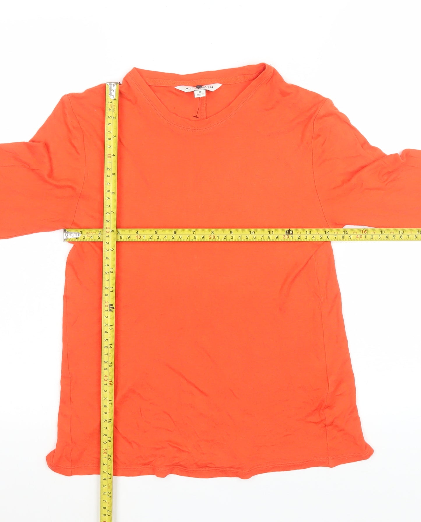 Marks and Spencer Women’s Orange Long Sleeve Basic Viscose T-Shirt UK 8