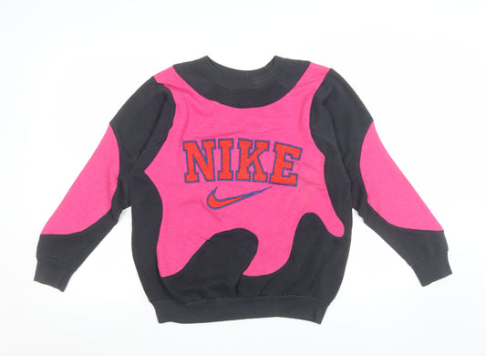 Nike Teens Black Pink Colourblock Pullover Sweatshirt L 152-158cm