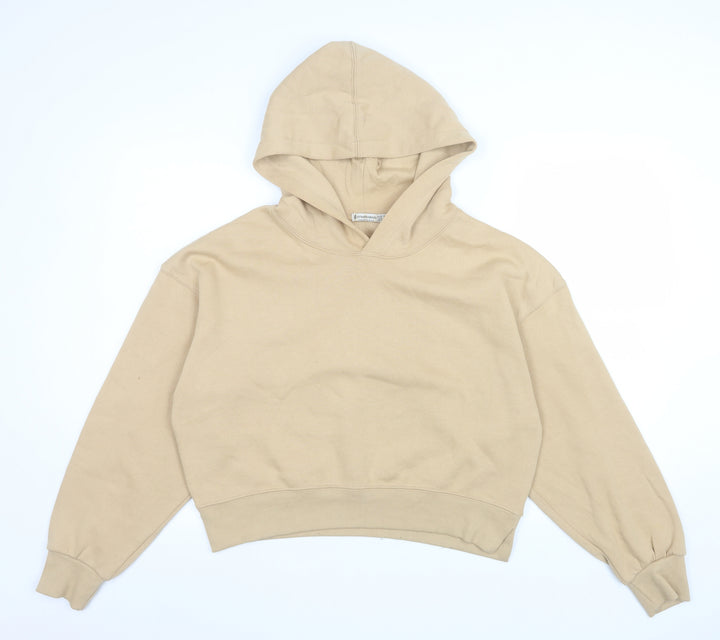 Stradivarius Womens Beige Hoodie Medium Pullover Cotton Blend Sweater