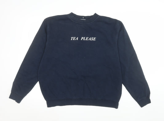 Rock On Ruby Women's Navy Sweatshirt L 'Tea Please' Graphic Cotton Blend