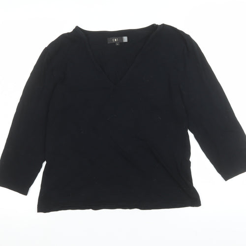 C.M.T. Women’s Black V-Neck 3/4 Sleeve Stretch Blouse Size L