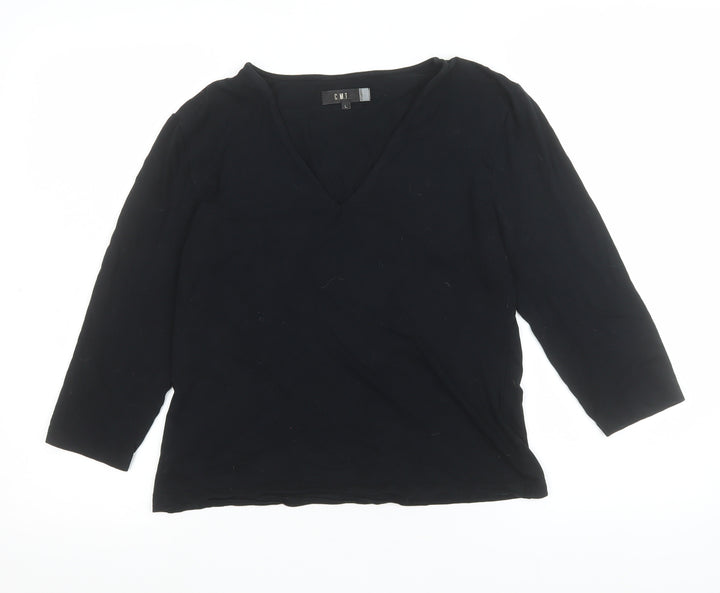 C.M.T. Women’s Black V-Neck 3/4 Sleeve Stretch Blouse Size L