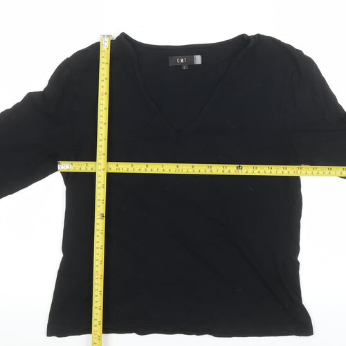 C.M.T. Women’s Black V-Neck 3/4 Sleeve Stretch Blouse Size L