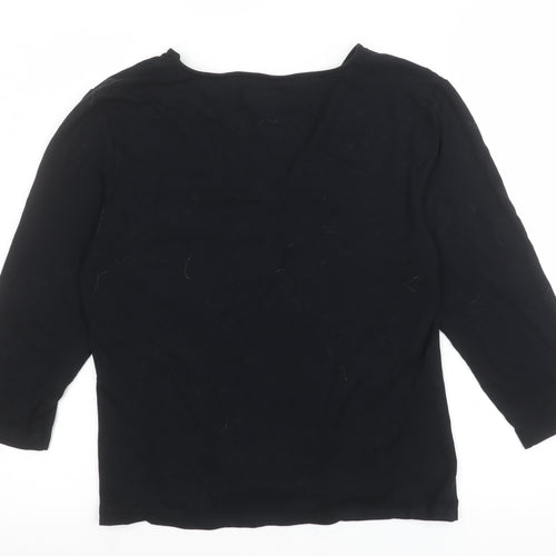 C.M.T. Women’s Black V-Neck 3/4 Sleeve Stretch Blouse Size L