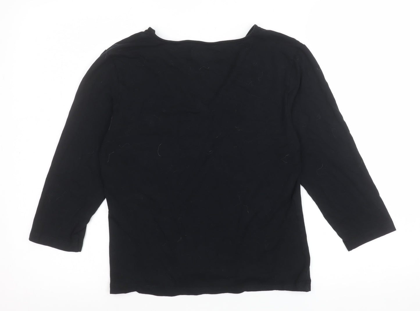C.M.T. Women’s Black V-Neck 3/4 Sleeve Stretch Blouse Size L