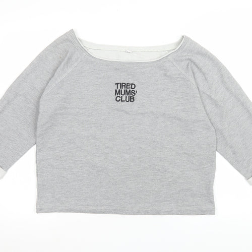 Mantis Womens Grey Cropped T-Shirt S Boat Neck Raglan Sleeves