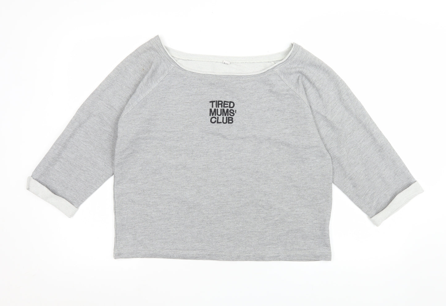 Mantis Womens Grey Cropped T-Shirt S Boat Neck Raglan Sleeves