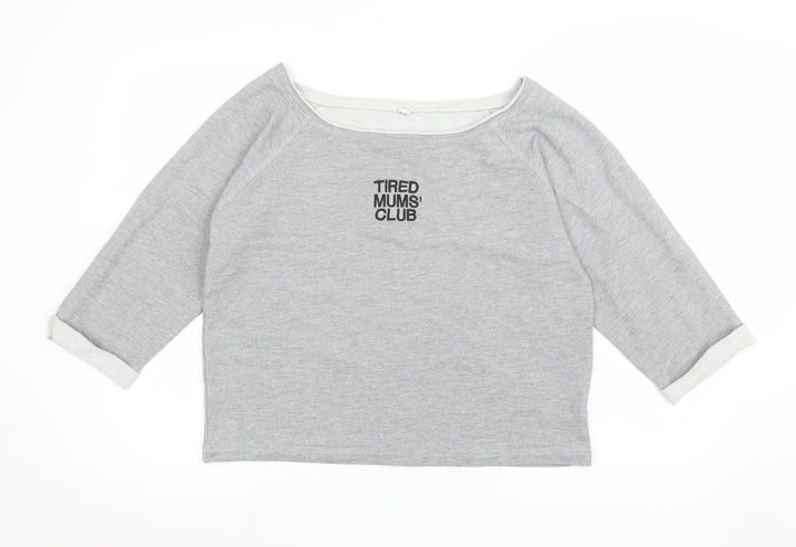 Mantis Womens Grey Cropped T-Shirt S Boat Neck Raglan Sleeves