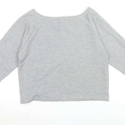 Mantis Womens Grey Cropped T-Shirt S Boat Neck Raglan Sleeves