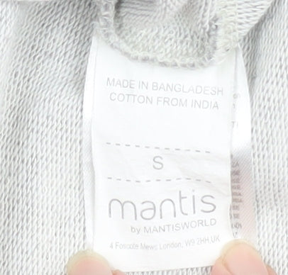 Mantis Womens Grey Cropped T-Shirt S Boat Neck Raglan Sleeves