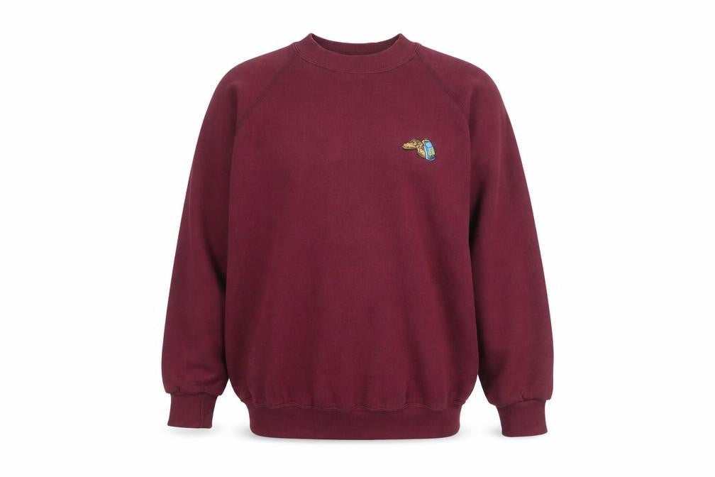 Front view of Jerzees Men's Red Embroidered Dog Logo Crew Neck Sweatshirt M