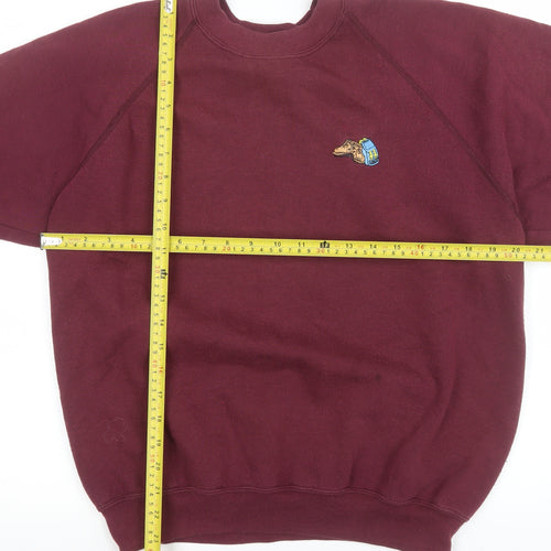 Jerzees Men's Red Embroidered Dog Logo Crew Neck Sweatshirt M