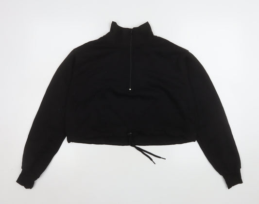 Femme Luxe Womens Black 1/2 Zip Cropped Sweatshirt Size 8