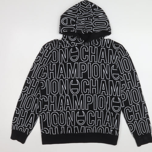 Champion Boys Black Logo Print Pullover Hoodie 13-14 Years