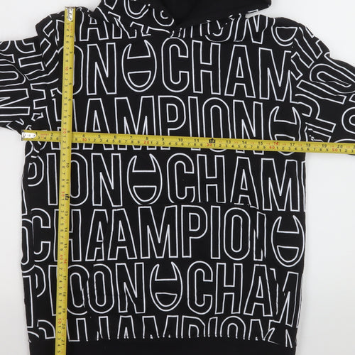 Champion Boys Black Logo Print Pullover Hoodie 13-14 Years