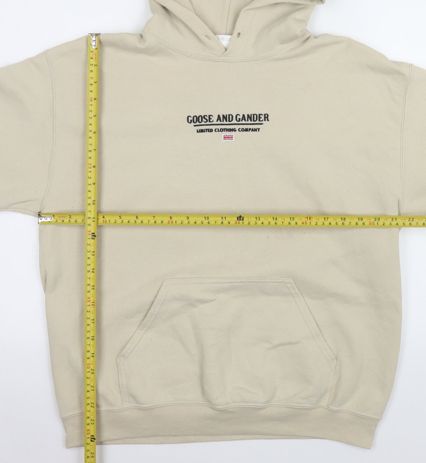 Goose and Gander Men's Beige Pullover Hoodie Size M Logo Sweatshirt