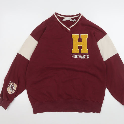 H&M Girls Red Hogwarts Sweatshirt 11-12 Years V-Neck Pullover