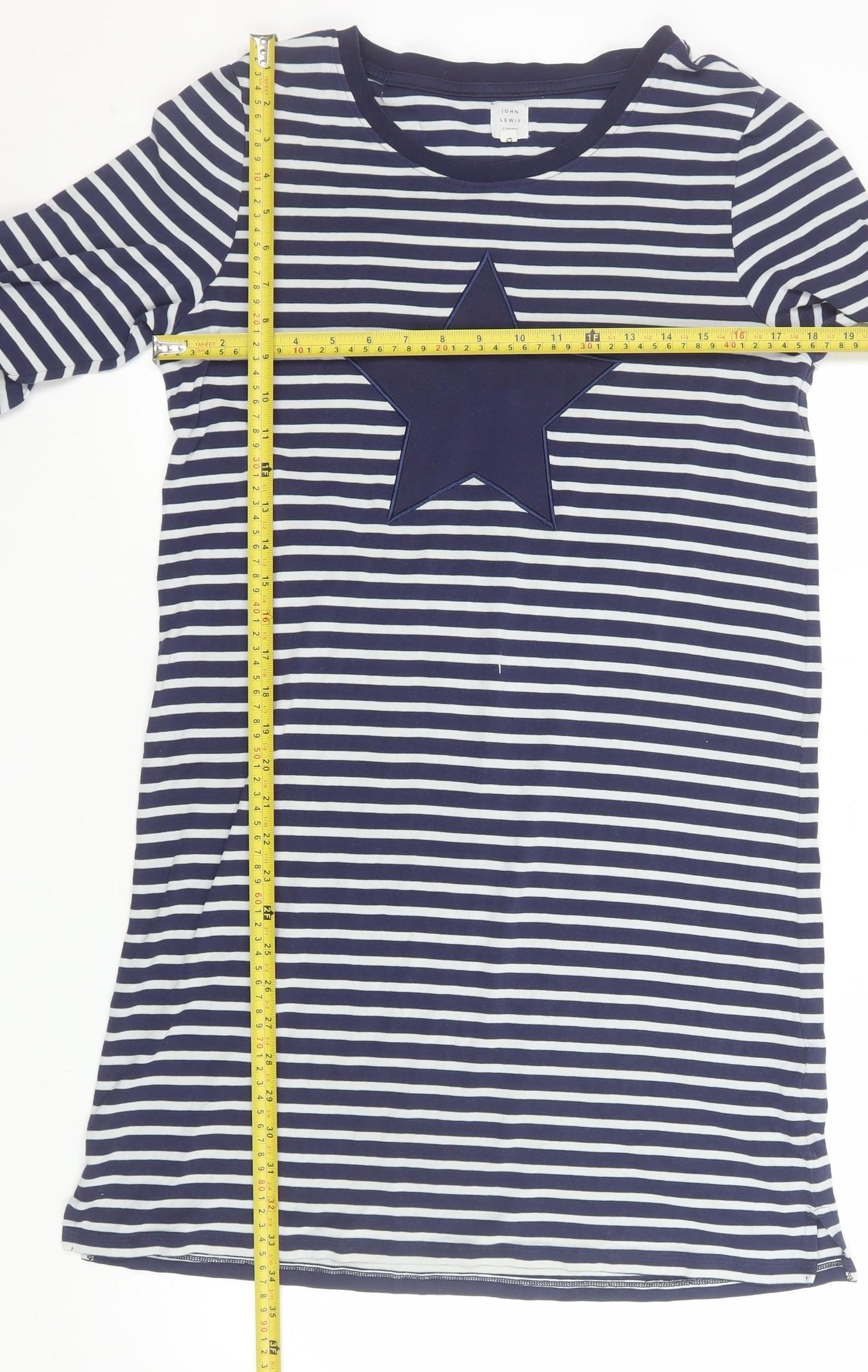 John Lewis Women Blue Striped Star Jersey Nightshirt Size 12