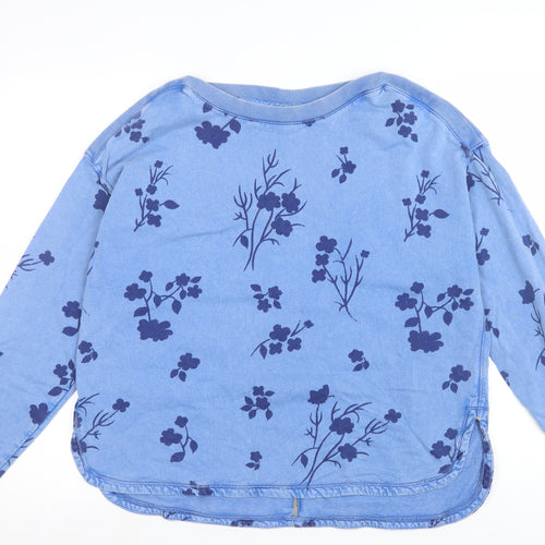 White Stuff Women's Blue Floral Cotton Long Sleeve Pullover Sweatshirt UK 14