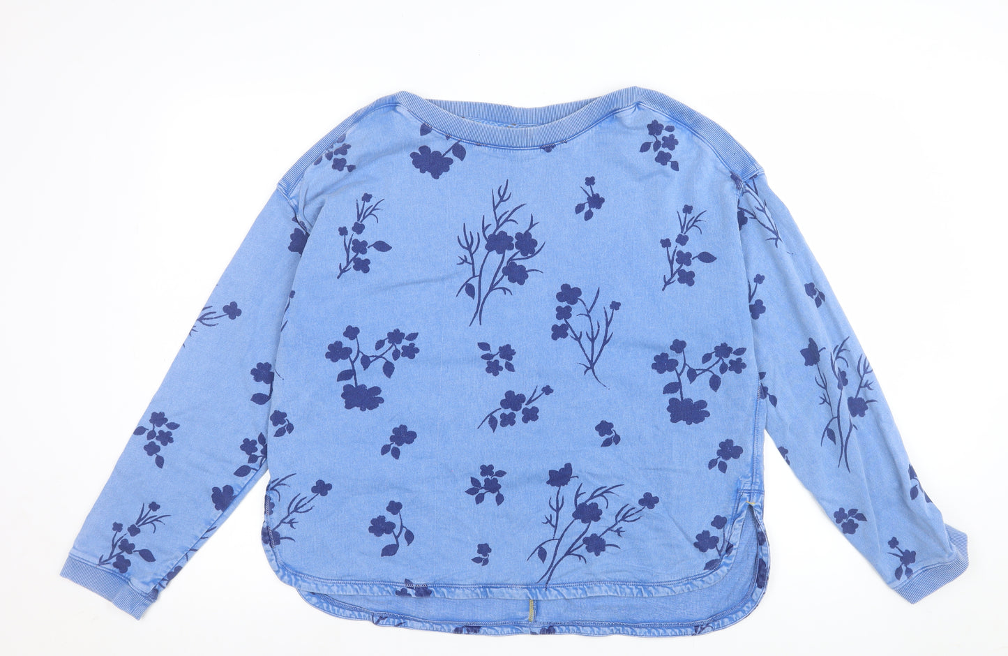 White Stuff Women's Blue Floral Cotton Long Sleeve Pullover Sweatshirt UK 14