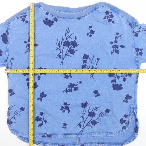 White Stuff Women's Blue Floral Cotton Long Sleeve Pullover Sweatshirt UK 14