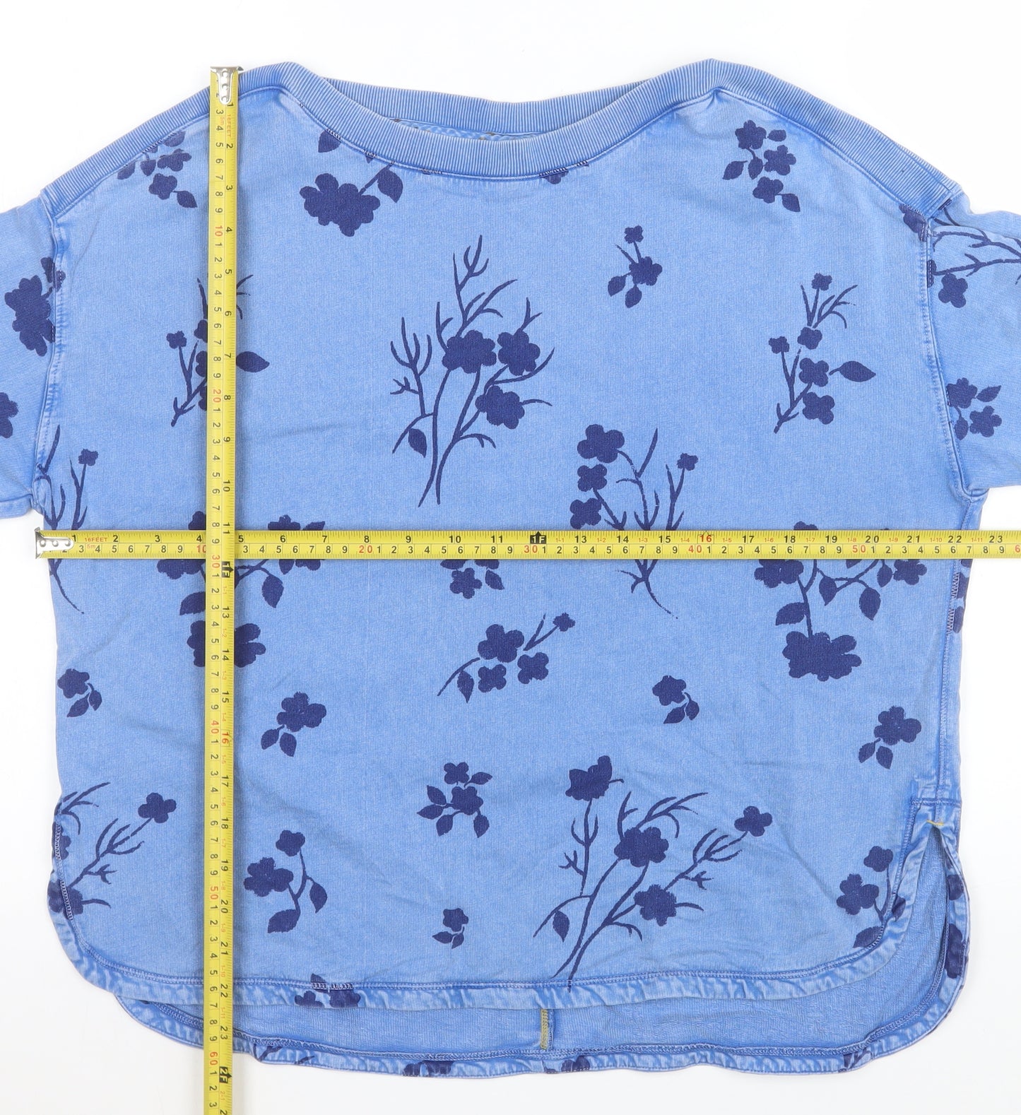 White Stuff Women's Blue Floral Cotton Long Sleeve Pullover Sweatshirt UK 14