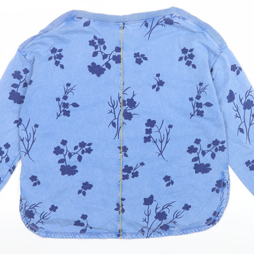 White Stuff Women's Blue Floral Cotton Long Sleeve Pullover Sweatshirt UK 14