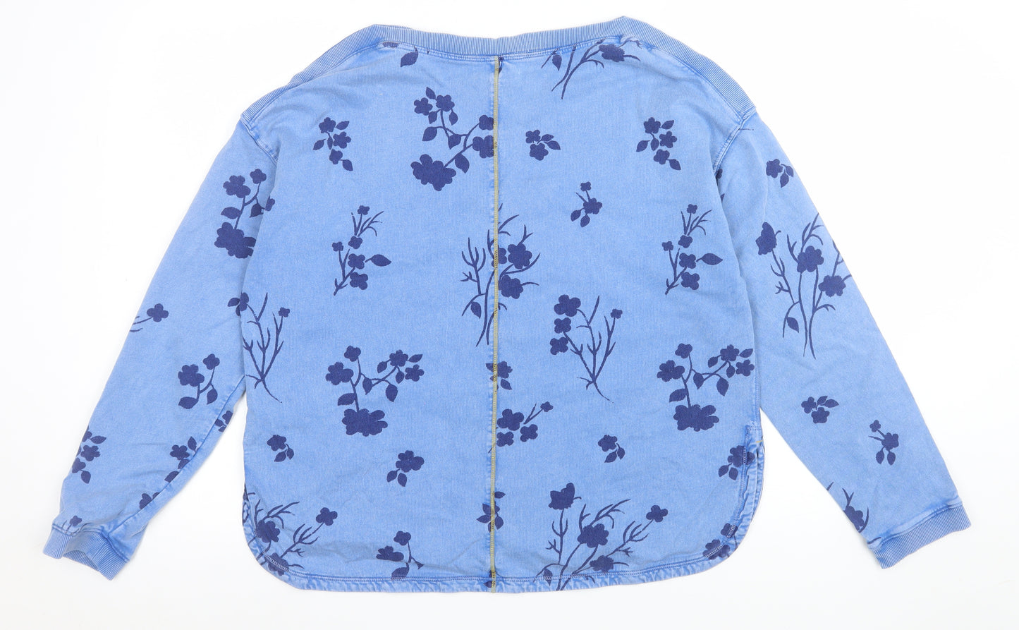 White Stuff Women's Blue Floral Cotton Long Sleeve Pullover Sweatshirt UK 14