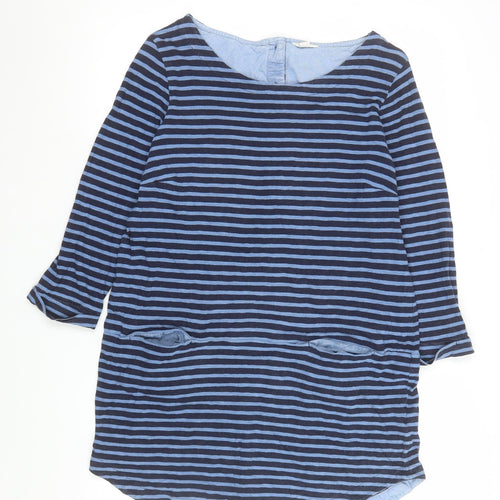 White Stuff Women's Blue Striped Cotton Shift Dress Size 12
