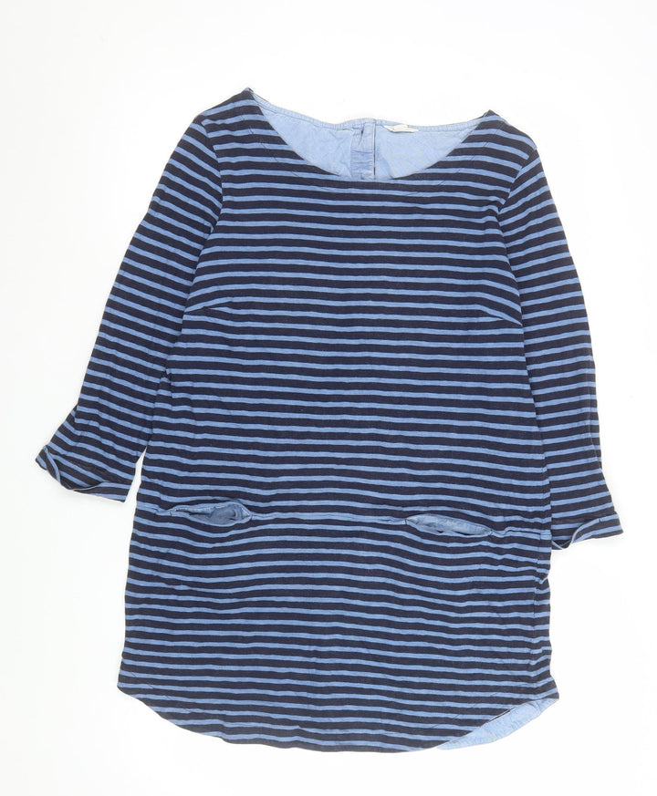 White Stuff Women's Blue Striped Cotton Shift Dress Size 12