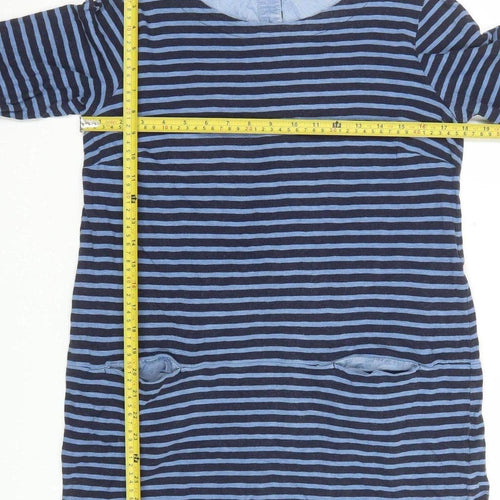 White Stuff Women's Blue Striped Cotton Shift Dress Size 12
