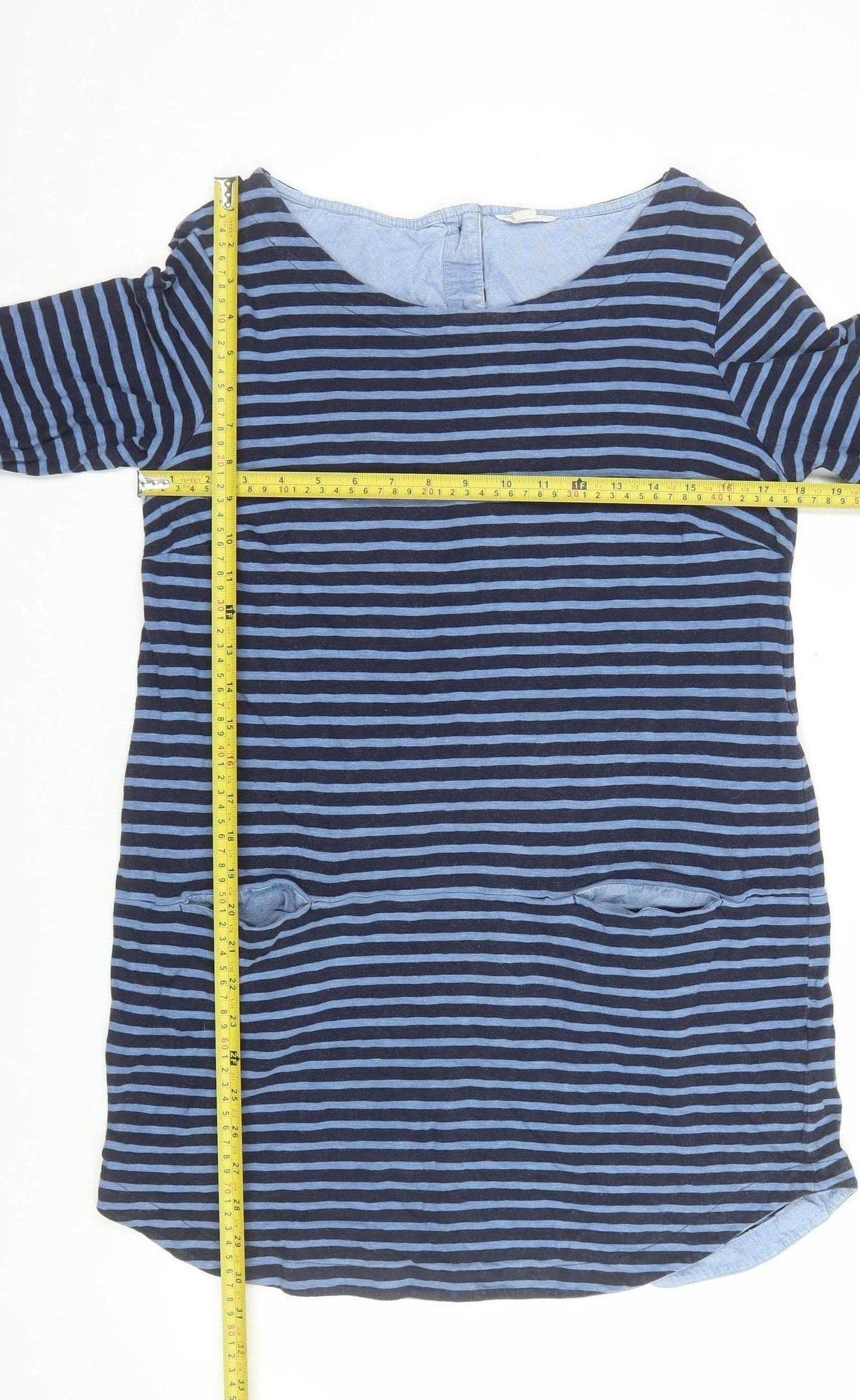White Stuff Women's Blue Striped Cotton Shift Dress Size 12