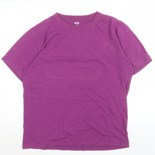 Uniqlo Men Purple Crew Neck Short Sleeve Cotton T-Shirt M