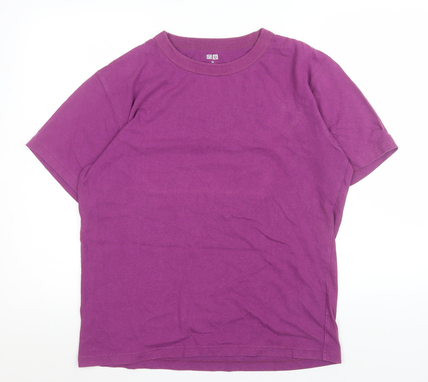 Uniqlo Men Purple Crew Neck Short Sleeve Cotton T-Shirt M