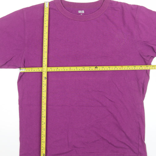 Uniqlo Men Purple Crew Neck Short Sleeve Cotton T-Shirt M
