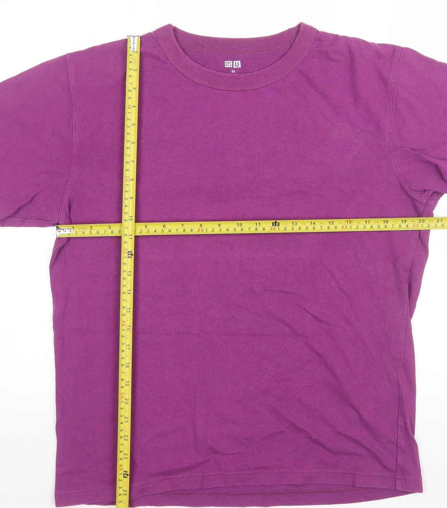 Uniqlo Men Purple Crew Neck Short Sleeve Cotton T-Shirt M