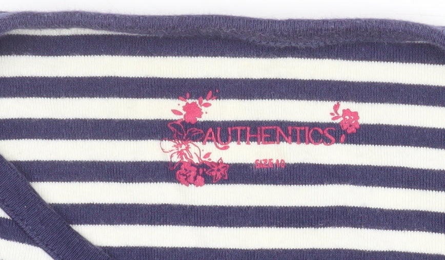 BHS Women Navy White Striped Long Sleeve Jersey Top Size 10