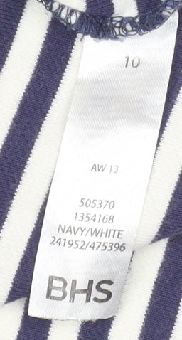 BHS Women Navy White Striped Long Sleeve Jersey Top Size 10